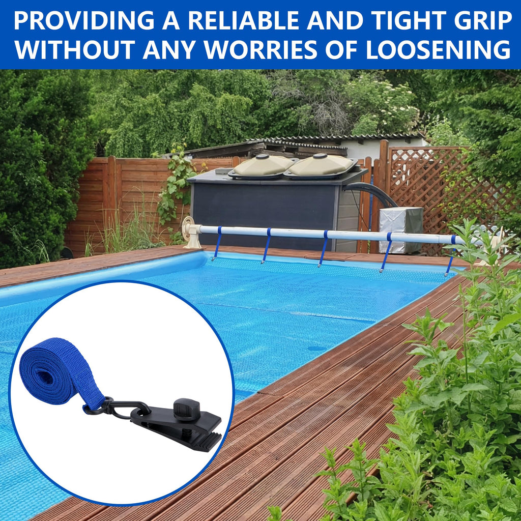 codree 36 Pcs Pool Solar Cover Reel Attachment Kit, Inground Swimming Pool Solar Cover Straps and Clips, Solar Blanket Strap Kit Including 12 Straps with Hooks, 12 Clips and 12 Touch Fastener (Blue)