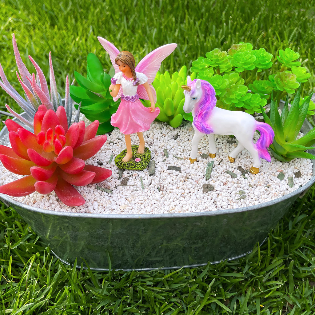 Mood Lab Fairy Garden Figurines - Fairy with Unicorn Set (2 pcs) - Miniature Decorative Statues & Accessories - Outdoor & Indoor Decor