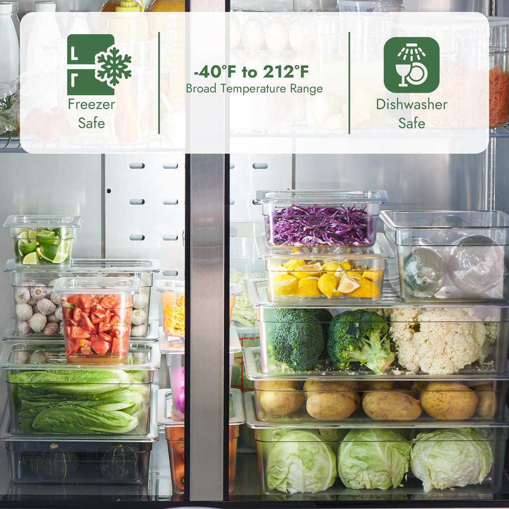 CURTA 6-Pack 1/6 Size 4" Deep NSF Polycarbonate Food Pans with Handled Lids & Drain Trays | Dishwasher & Freezer Safe Clear Container for Prep Tables, Buffet, Salad Bar, Commercial & Home Kitchen