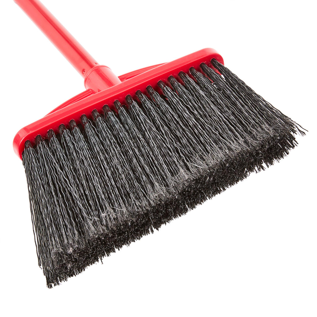 Amazon Basics Angle Broom With Metal Handle for Floor Cleaning and Sweeping, 11 inches Wide, 6-Pack, Black & Red