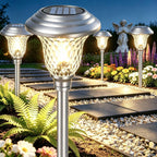Beau Jardin 4 Pack Solar Pathway Lights White+ Color Changing Stainless Steel 3 Mode Outdoor Multicolor Metal Solar Powered Waterproof Glass for Garden Landscape Path Yard Walkway Driveway Silver