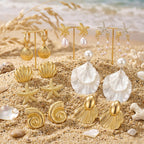 Nosiny 8 Pairs Beach Earrings for Women Gold Starfish Seashell Pearl Drop Shell Conch Earrings Summer Ocean Beachy Jewelry