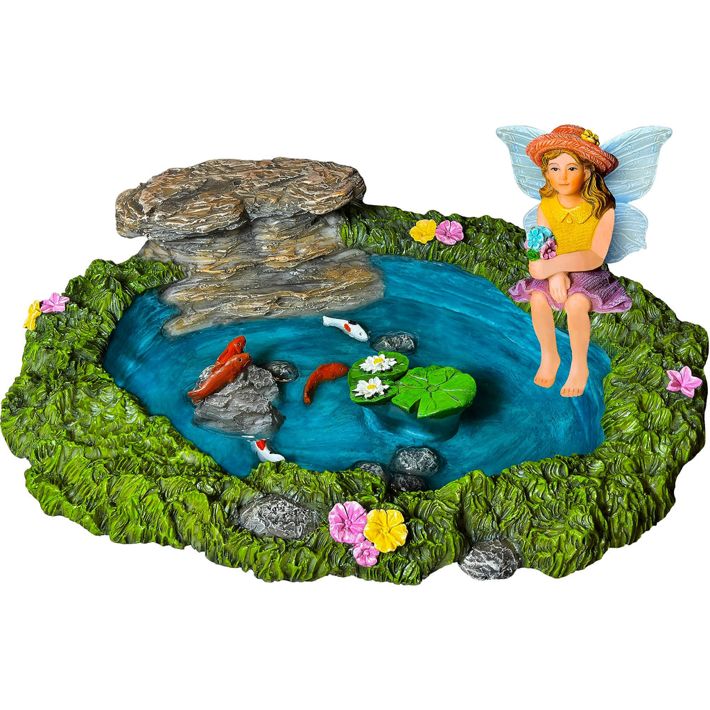 Mood Lab Fairy Garden Figurines - Fish Pond Set (2 pcs) - Miniature Decorative Statues & Accessories - Outdoor & Indoor Garden Decor