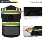 JKSafety Hi-Vis Black Surveyor Safety Vest for Men Women High Visibility Reflective Construction Vest Mesh Cushioned Collar Heavy Duty PPE Inner Pockets ANSI/ISEA Compliant(188-Black L)