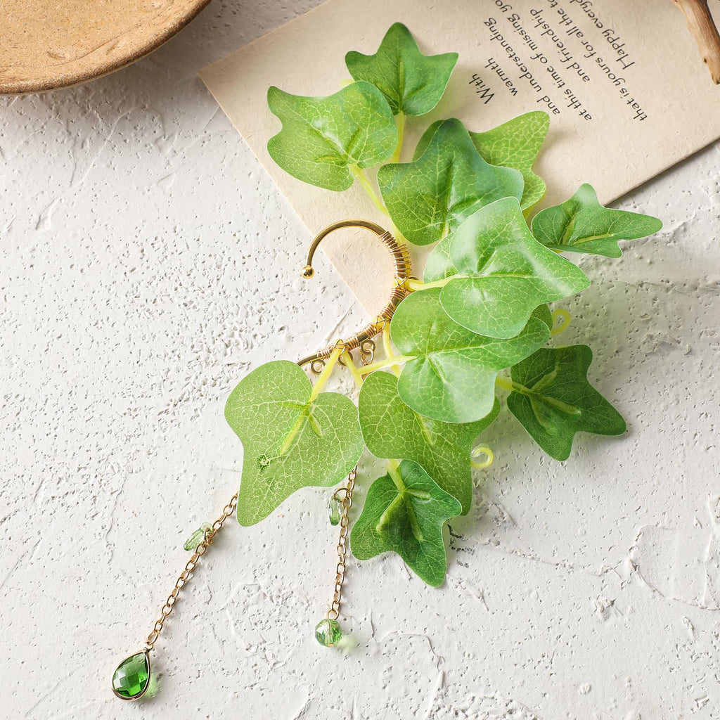 FRESHME Fairy Elf Ear Cuffs - Leaves Elven Ear Clip Wraps Poison Ivy Costume Woodland Earrings Forest Mother Nature Costume Renaissance Fantasy Dress Up Medieval Cosplay Accessories for Adult Women