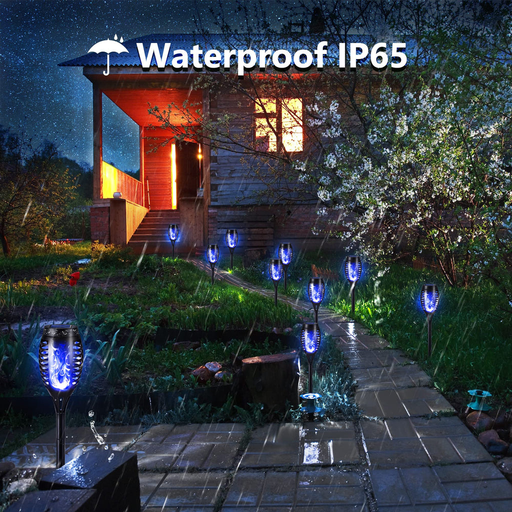 Toodour Solar Torch Flame Lights, 6 Pack Solar Lights Outdoor with Flickering Flame, Waterproof Solar Pathway Light Landscape Decoration Lighting for Garden, Lawn, Yard, Outdoor Decor - Blue