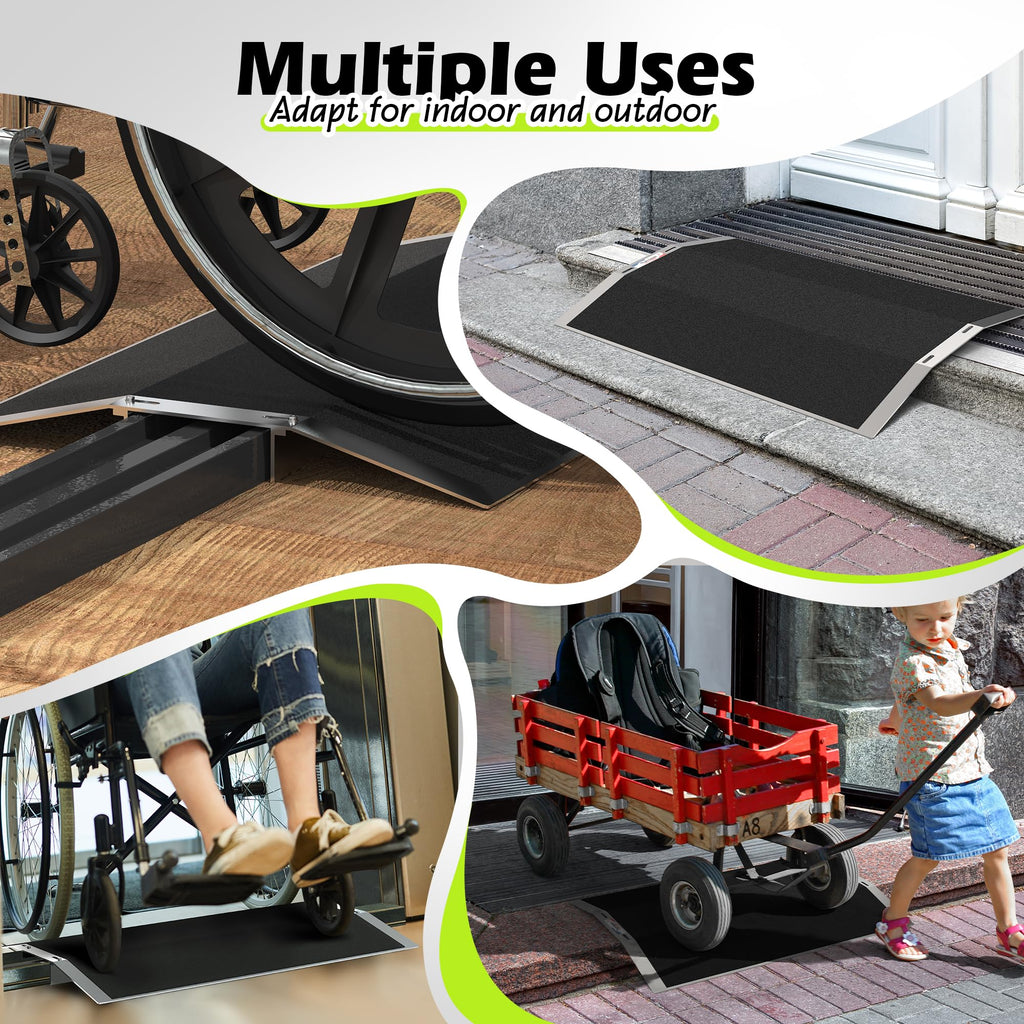 Nuvium 27.6"L×1.6"H Bridge Threshold Ramps for Doorways, Fits 2.8–5.1" Wide Thresholds with Adjustable Support Bars, Non-Slip Aluminum Wheelchair Ramps for Home Steps, Sliding Door Ramp for Wheelchair