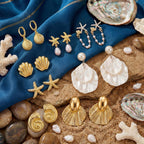 Nosiny 8 Pairs Beach Earrings for Women Gold Starfish Seashell Pearl Drop Shell Conch Earrings Summer Ocean Beachy Jewelry