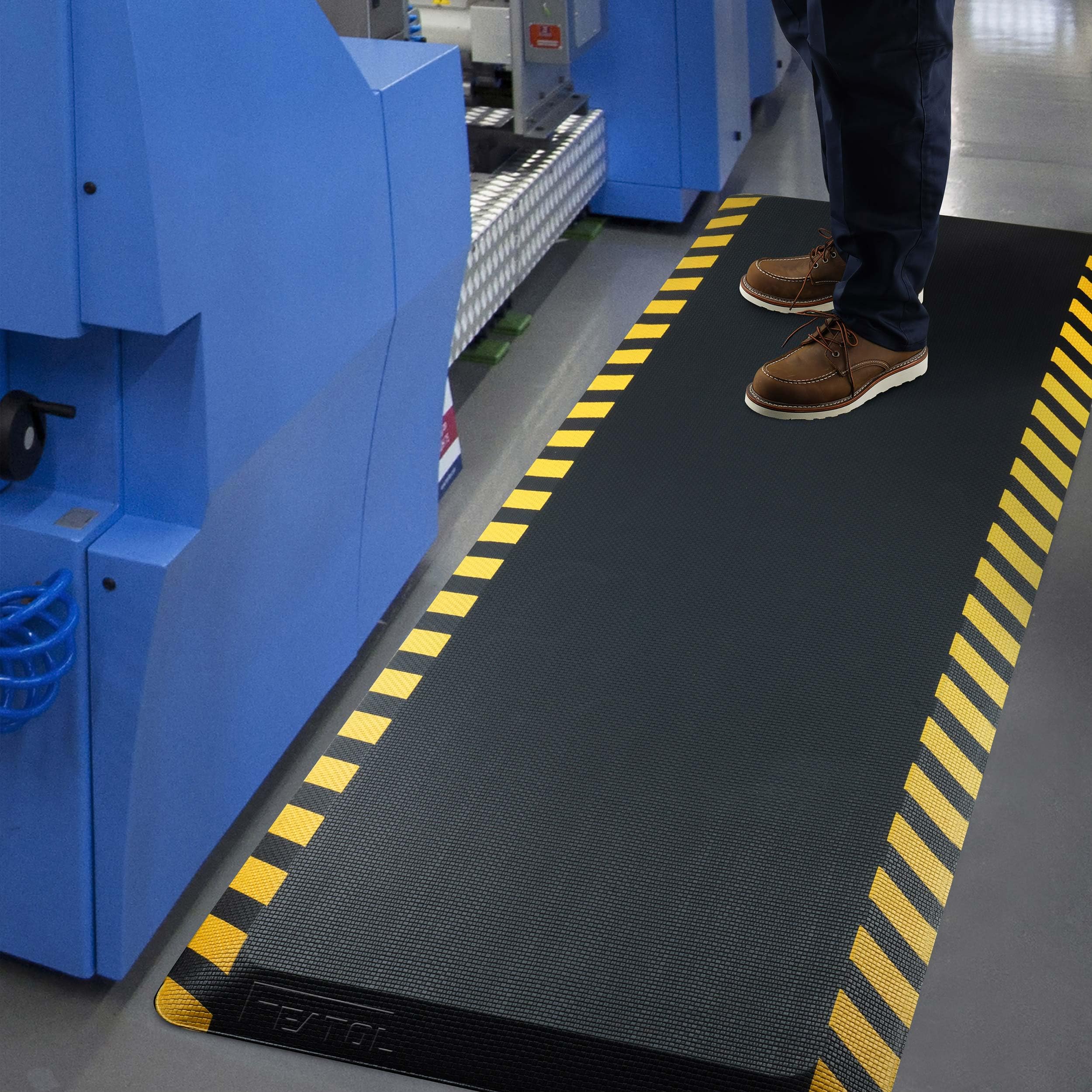 FEATOL Anti Fatigue Mat Industrial, Ergonomic Standing Floor Mat for Work for Stand -Safety Support for Leg & Back Pain(Yellow Border, 20" x 59", 1PC)