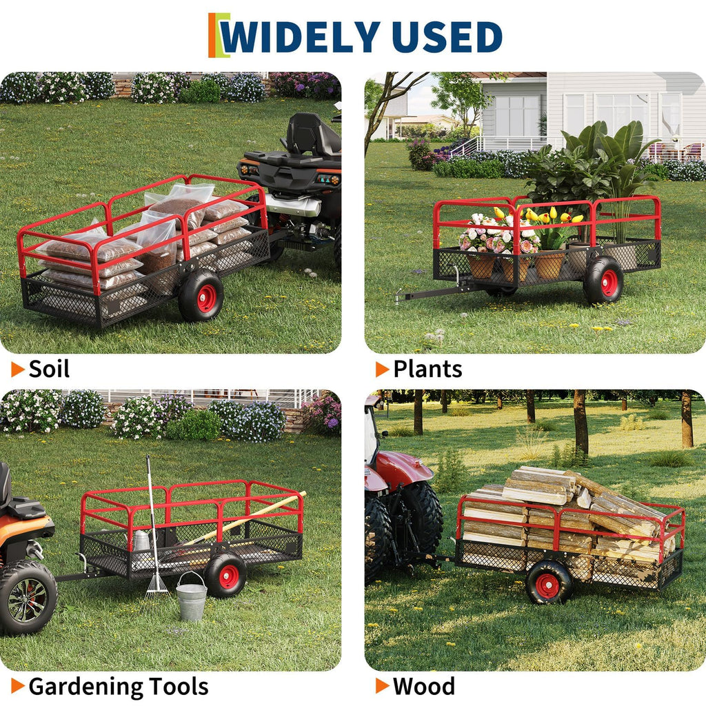 GarveeLife ATV UTV Tow Behind Dump Trailer 1600 lbs 22 Cubic Feet, Red