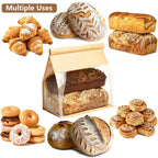 100 Pack Extra Large Paper Bread Bags for Homemade Bread Sourdough Bags, 12.2x10.6x6.1 Inches Resealable Tin Tie Tab Lock Bakery Loaf Bag with Window, Baked Goods Packaging for Gifting and Bake Sale