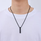 Fiusem Black Pendant Necklace for Men, Rectangular Pierced Necklace 26Inch