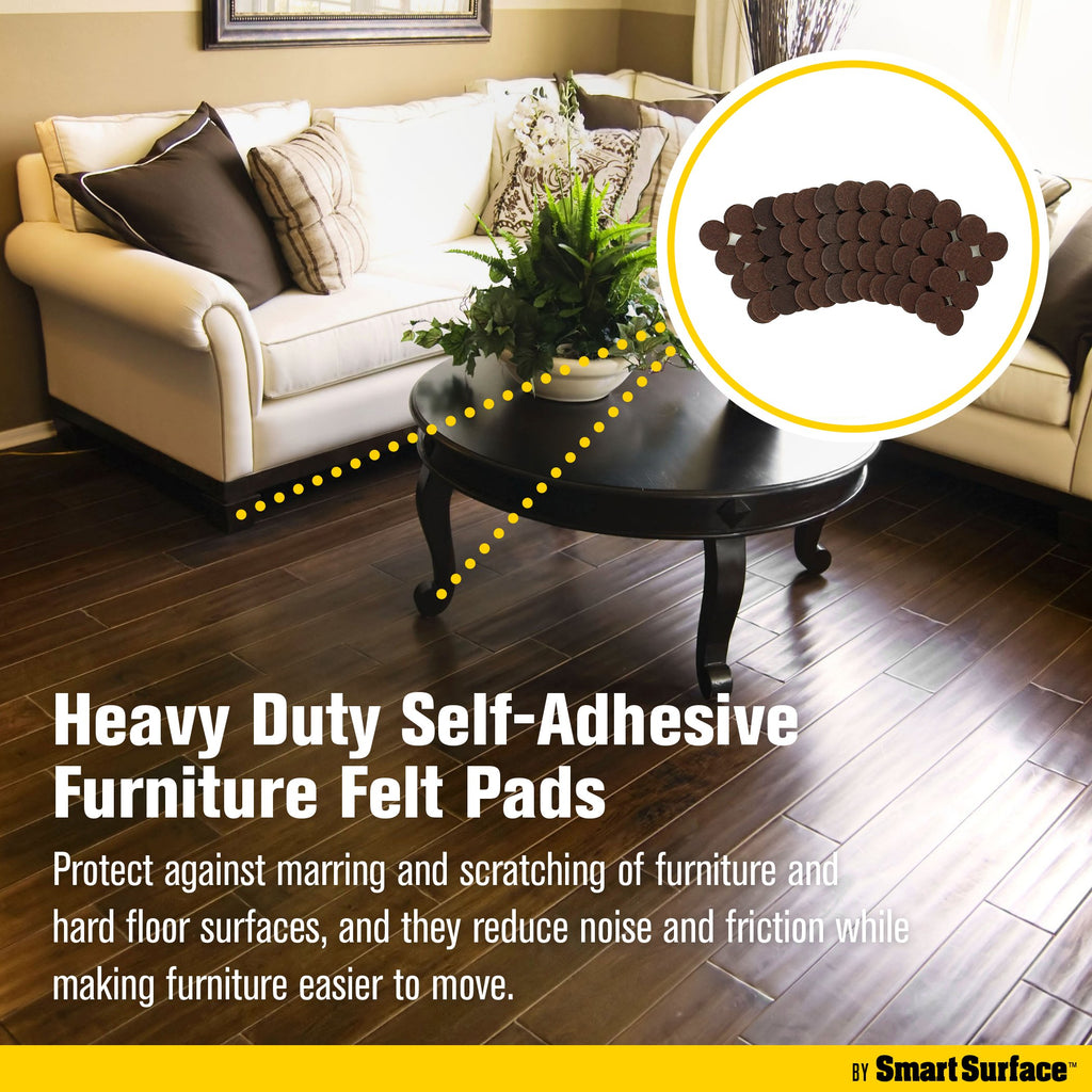Smart Surface 8827 Heavy Duty Self Adhesive Furniture Felt Pads 1-Inch Round Brown 160-Piece Value Pack in Resealable Bag