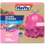 Hefty Ultra Strong 13 Gal Pink Kitchen Trash Bags, Watermelon Scent, 110ct