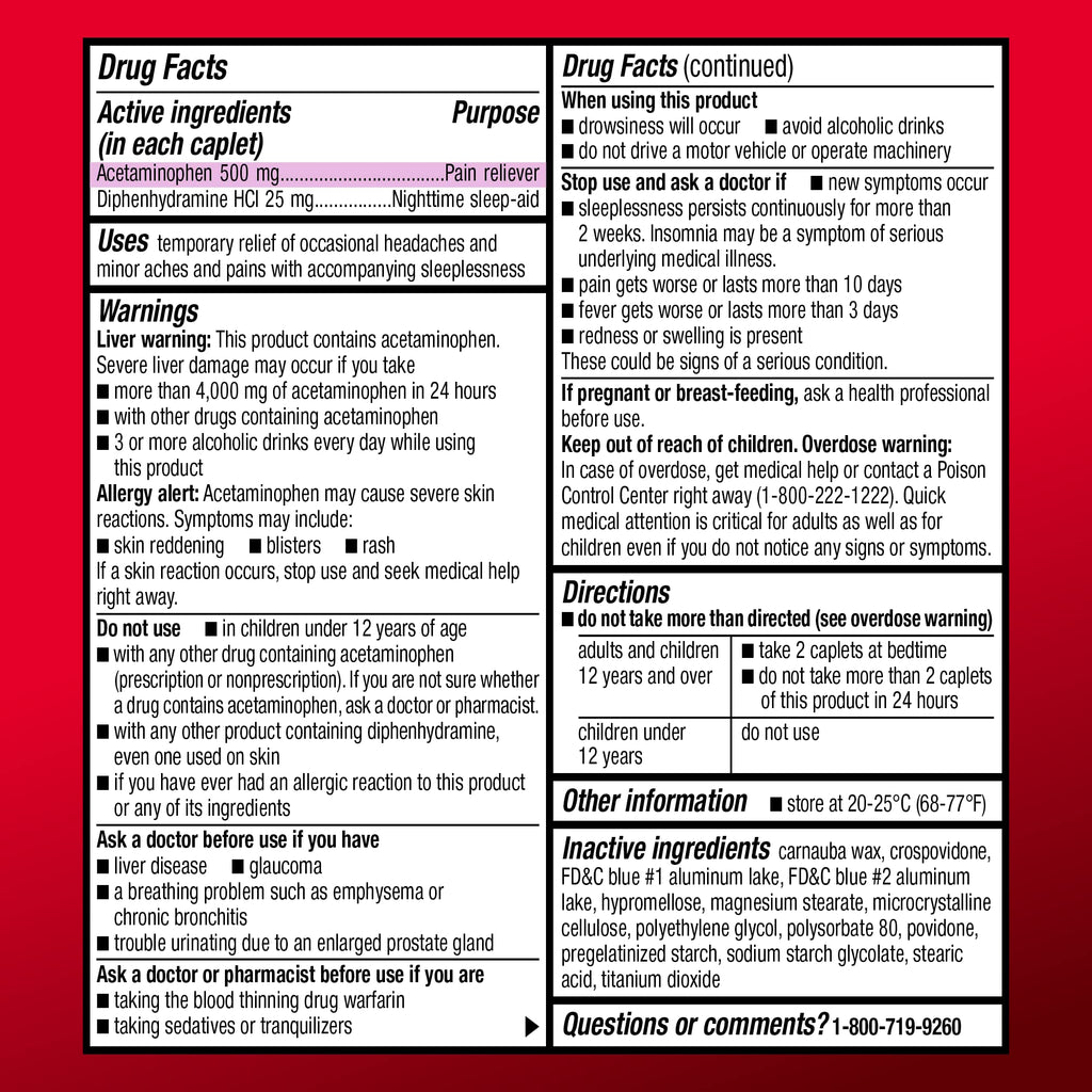 Amazon Basic Care Acetaminophen PM, Pain Reliever Plus Nighttime Sleep Aid, Blue, 100 Count (Pack of 3)