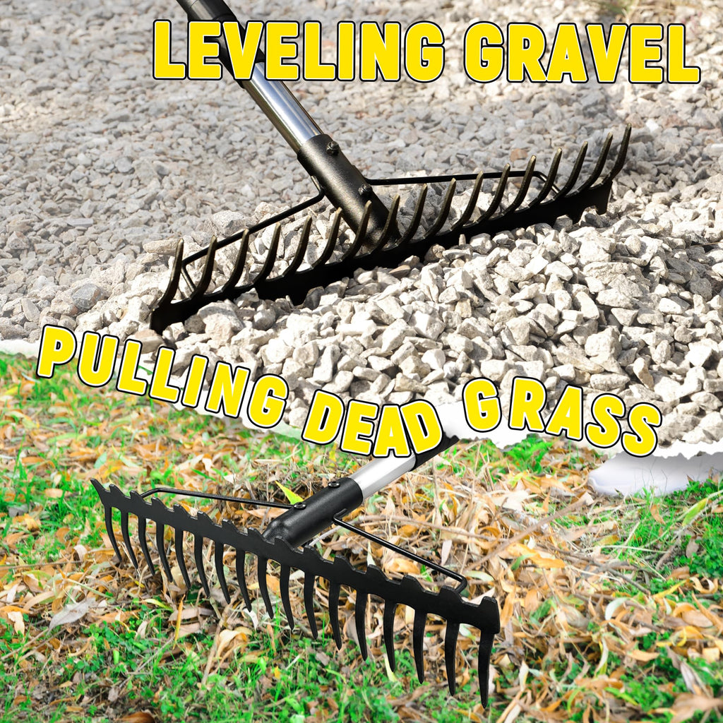 BlumeTrec Bow Rake, 68-Inch Adjustable Handle Garden Rake with 17 Steel Tines, Heavy Duty Dual-Sided Metal Rake Landscape Gardening Tool for Soil Loosening Lawn Yard Leaves Mulch Thatch Removing