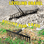 BlumeTrec Bow Rake, 68-Inch Adjustable Handle Garden Rake with 17 Steel Tines, Heavy Duty Dual-Sided Metal Rake Landscape Gardening Tool for Soil Loosening Lawn Yard Leaves Mulch Thatch Removing
