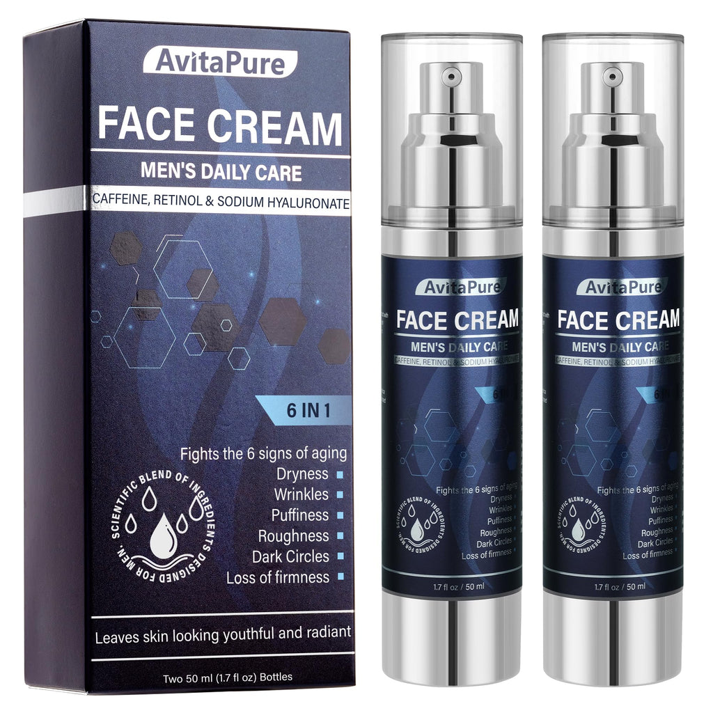 6-in-1 Face Cream for Men – Mens Anti Aging Face Cream w/Caffeine & Retinol to Firm, Hydrate & Refresh Skin, Quick-Absorbing Non-Greasy Formula