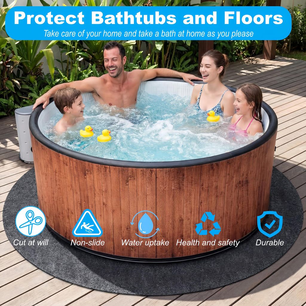 Upgraded 100 * 100 inch Square Hot Tub Mat, Extra Large Inflatable Hot Tub Pad Outdoor Indoor, Waterproof Slip-Proof Backing, Absorbent Spa Pool Ground Base Flooring Protector Mat