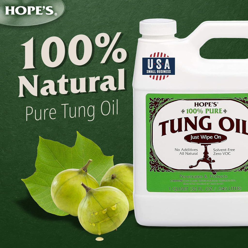 HOPE'S 100% Pure Tung Oil, Food Safe, Premium Waterproof Natural Wood Finish and Sealer for Indoor and Outdoor Projects, 32 Fl Oz, 2 Pack