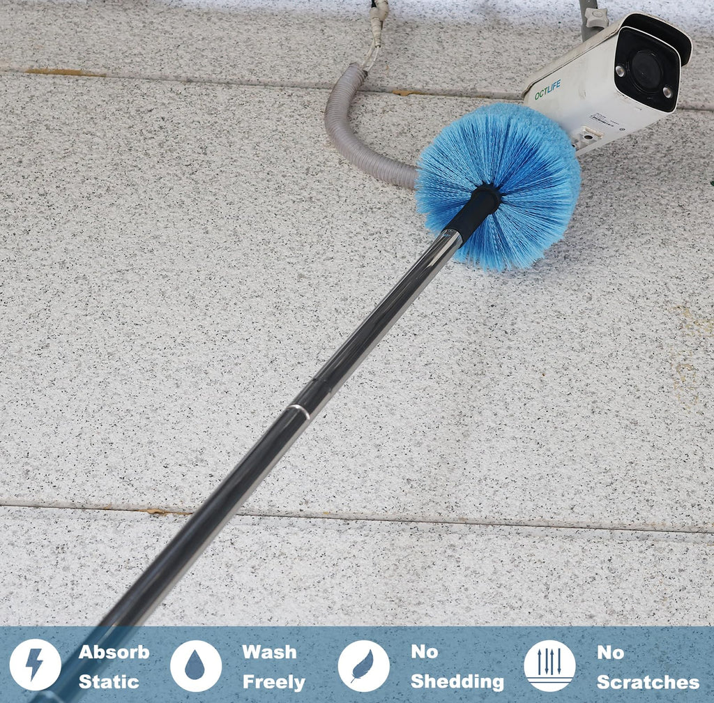 4 Pack Cobweb Duster Head Brush-Twist-On Spider Web Brush for Outdoor & Indoor Web Cleaning // Fits Standard Acme Threaded Poles // Cobweb Duster Brush Head Only-Blue