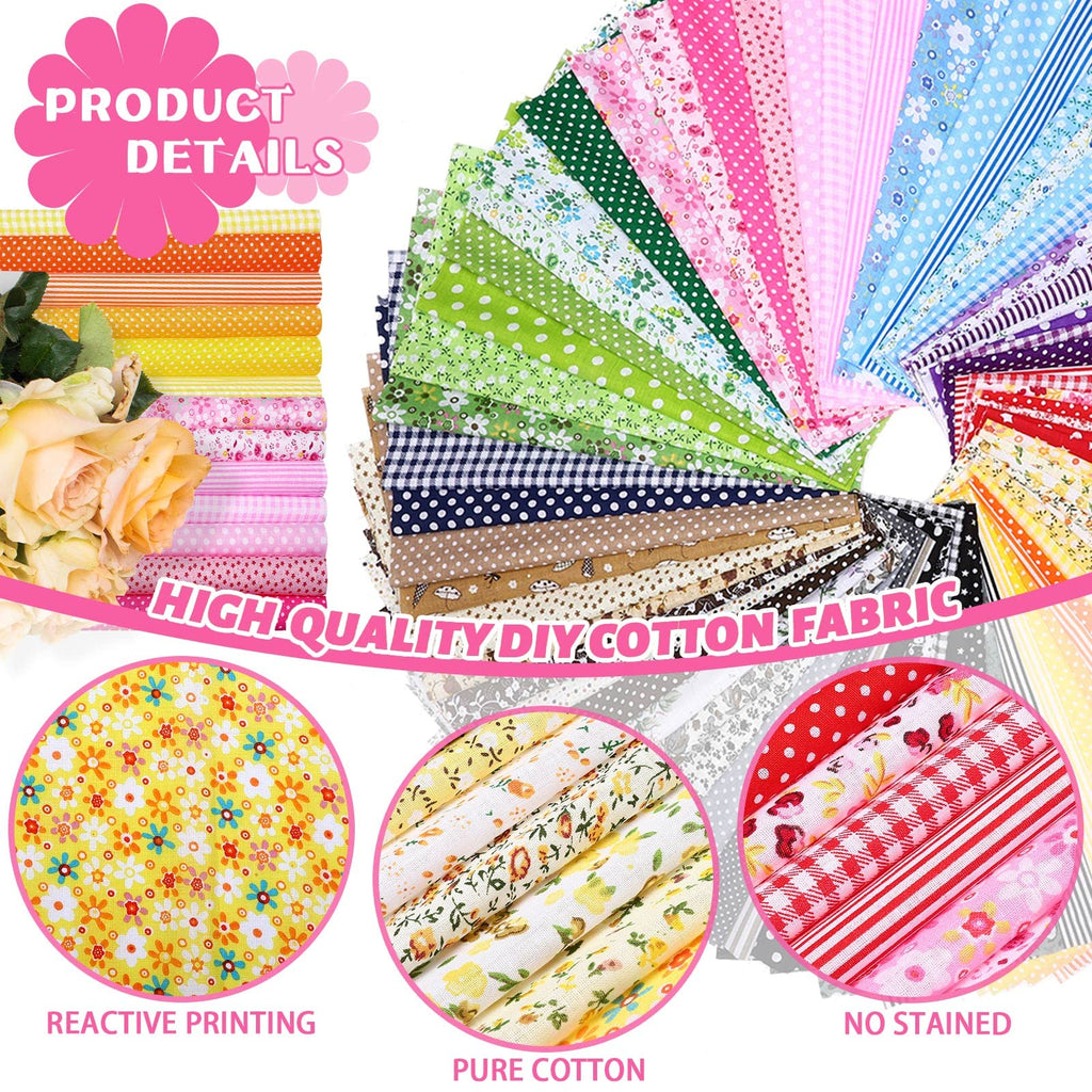 Tudomro 70 Pcs 10 x 10 Cotton Fabric Square for Quilting, Floral
