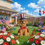 TERESA'S COLLECTIONS 4th of July Puppy Decorations with Solar Light, Memorial Day Resin Garden Dog Figurine for Home, Patriotic Independence Day USA 250th Anniversary Outdoor Yard Porch Gift Decor 8"