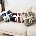 PAVILIA Twin Plaid Sherpa Throw Blanket for Couch Sofa Bed, Taupe, 60x80