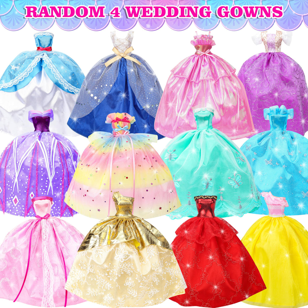 Style Shine 100 Pcs Doll Clothes & Accessories, 4 Wedding Gowns 2 Evening Dresses 6 Fashion Dresses 1 Jumpsuit 5 Tops 5 Pants 2 Swimsuit, 20 Hangers 10 Shoes 46 Accessories Toys for Girl Birthday Gift