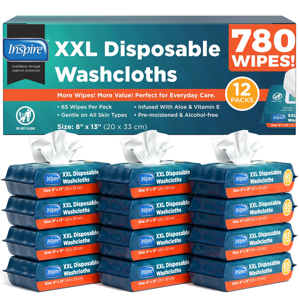 Inspire Adult Wet Wipes, Wash Cloths for Incontinence & Cleansing for Elderly, 8"x13" (780 Count)