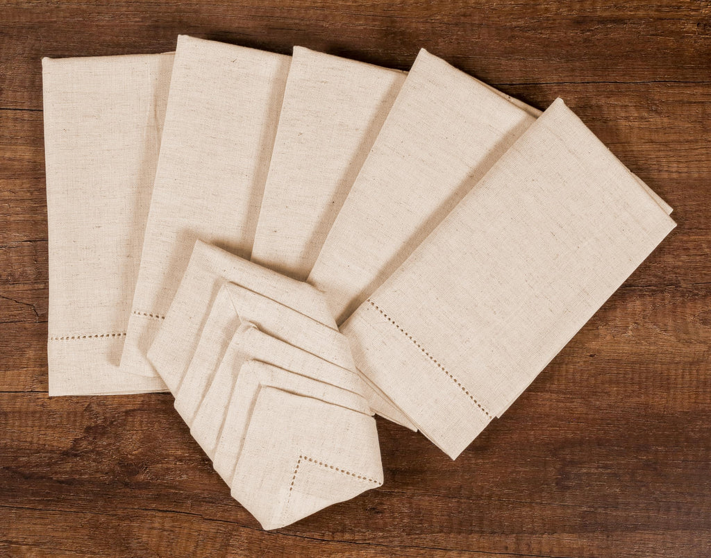 Lightnpro Flax Linen Napkins Set of 12 – Hemstitched Dinner Cloth Napkins, Washable and Reusable Natural Flax Napkins for Dining, Parties, Weddings, Holiday & Everyday Use – 18x18 Inch Natural Color
