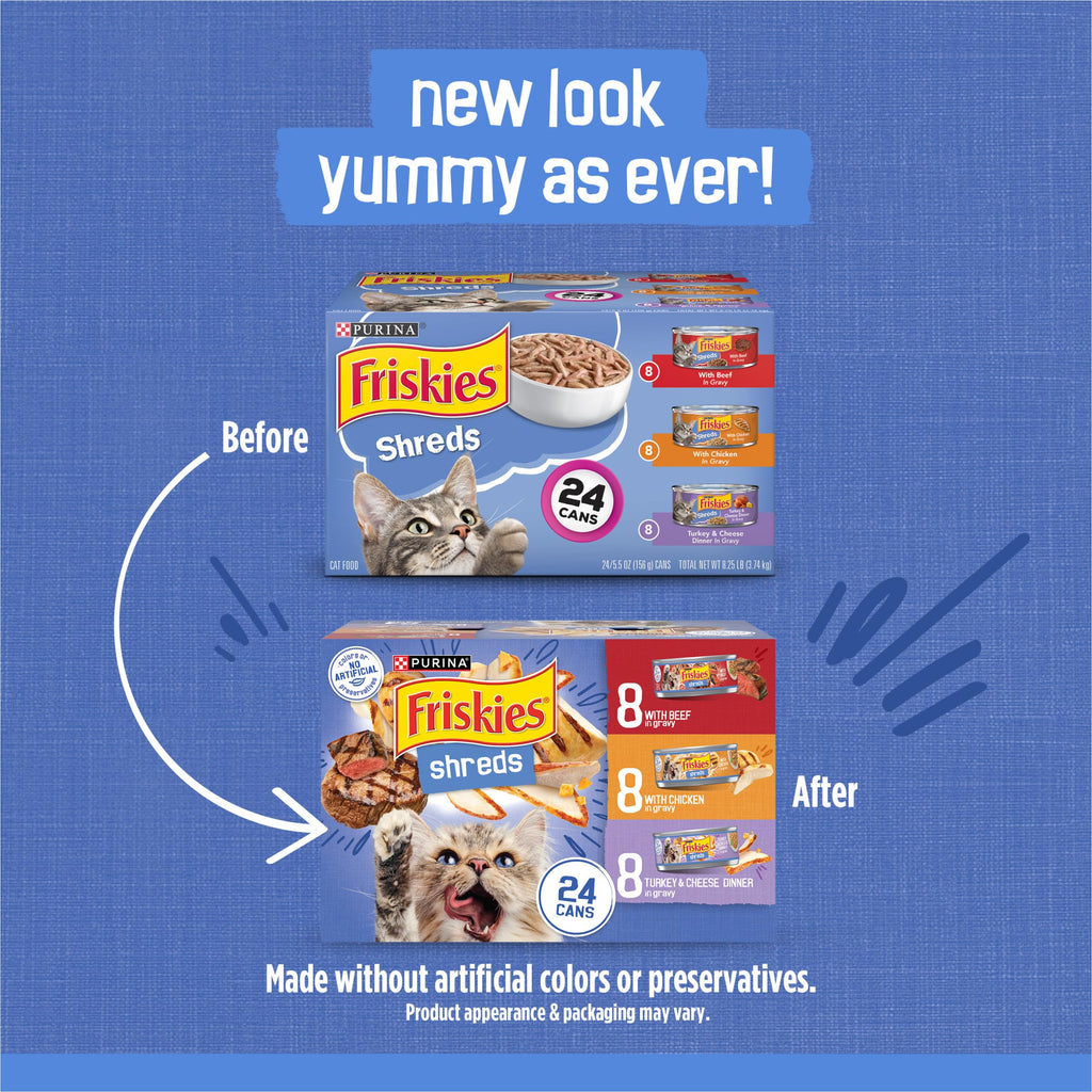 Friskies Purina Shreds Wet Cat Food in Gravy Variety Pack, (24) 5.5 oz Cans