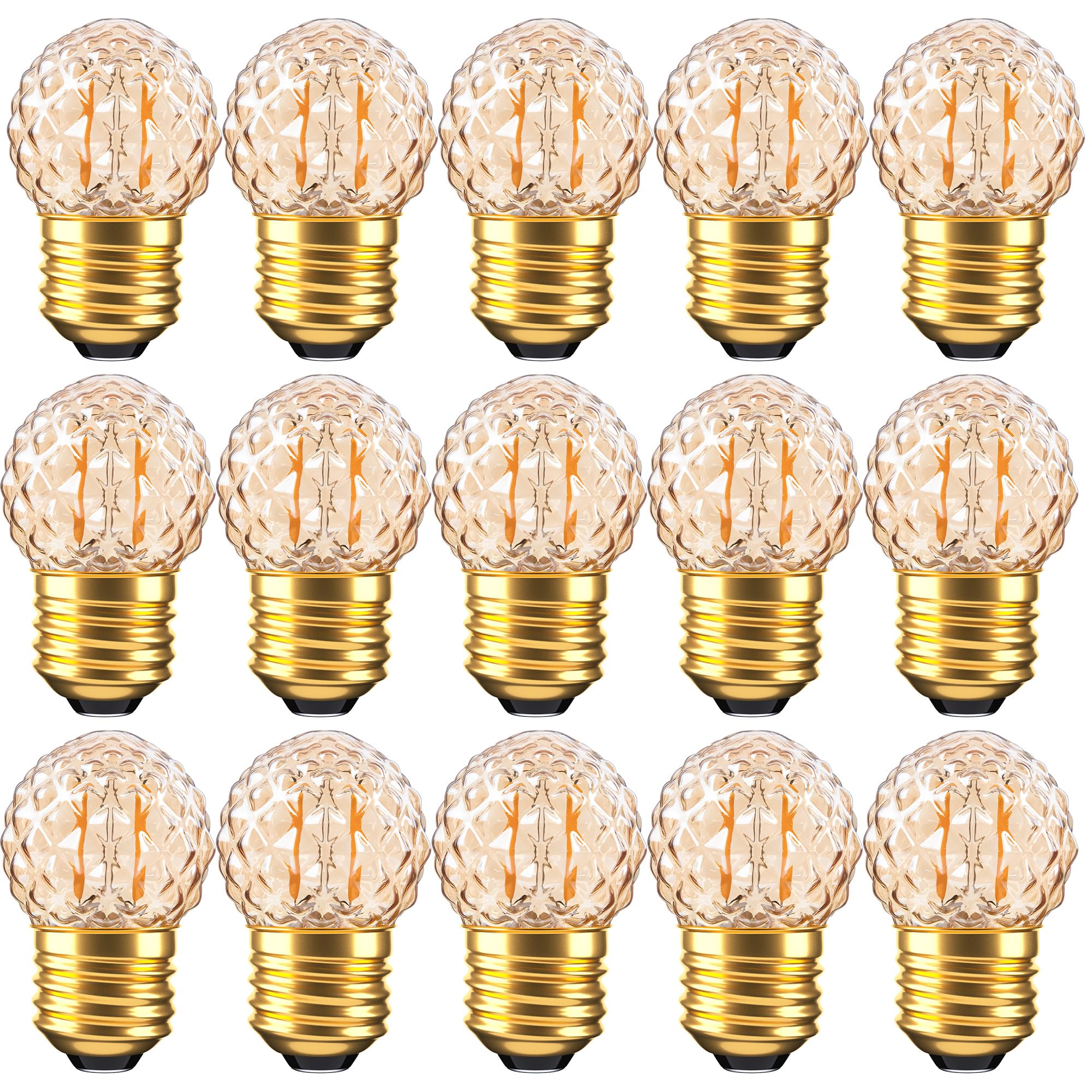 Grensk E26 Low Wattage LED Light Bulbs,1Watt Small Edison Bulbs Equivalent to 10W Amber Light Bulbs,2200K Warm White,80Lumens,15pcs.