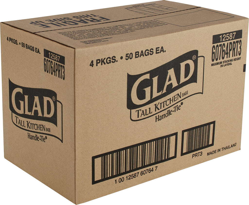 Glad Tall Handle-Tie Kitchen Trash Bags - 13 Gallon - 50 Count - 4 Pack (Packaging May Vary)