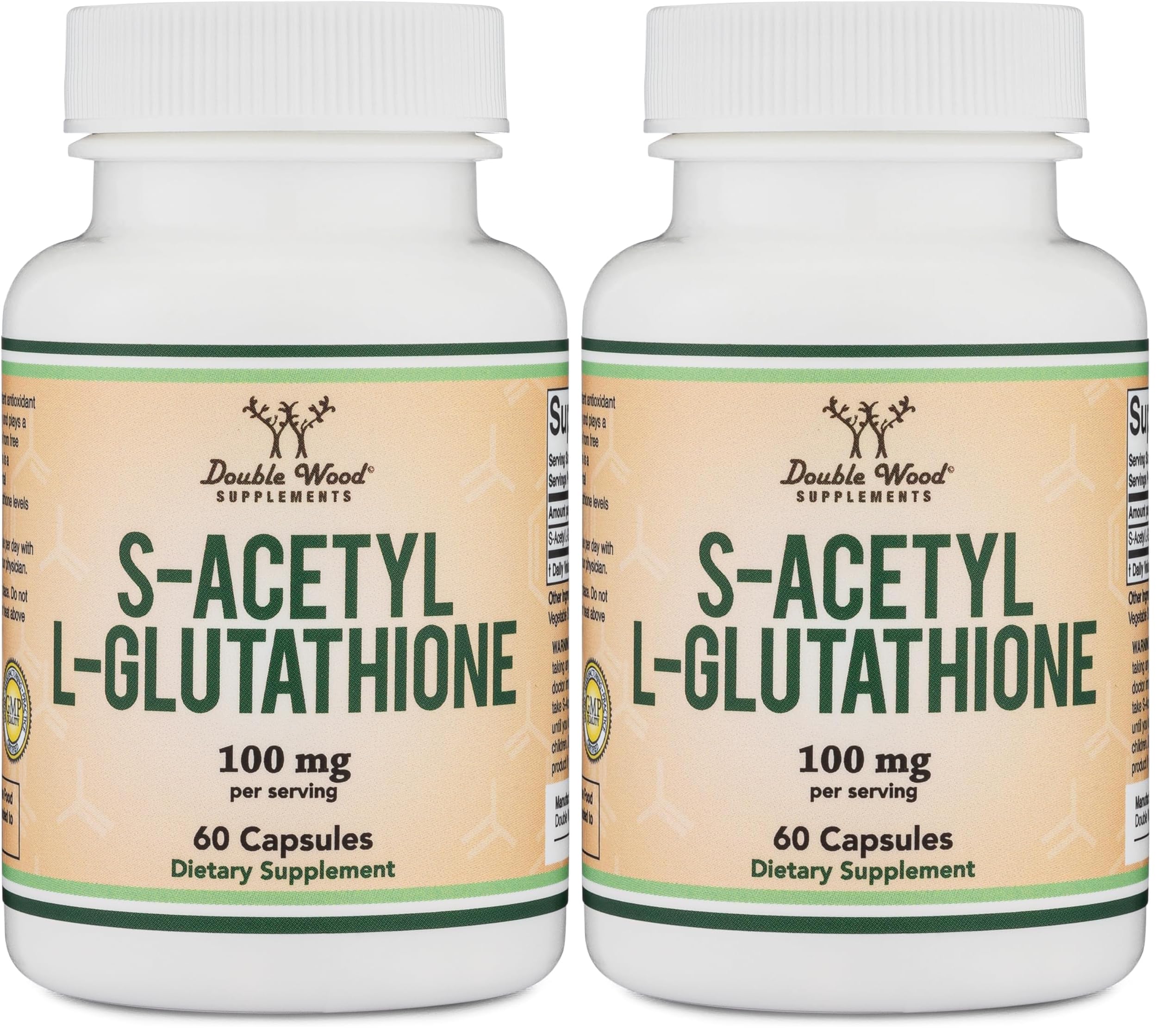 S-Acetyl L-Glutathione Capsules - 100mg, 60 Count (Acetylated Glutathione Antioxidant - More Absorbable Than Glutathione and Liposomal Glutathione, Non-GMO and Gluten Free) by Double Wood (Pack of 2)