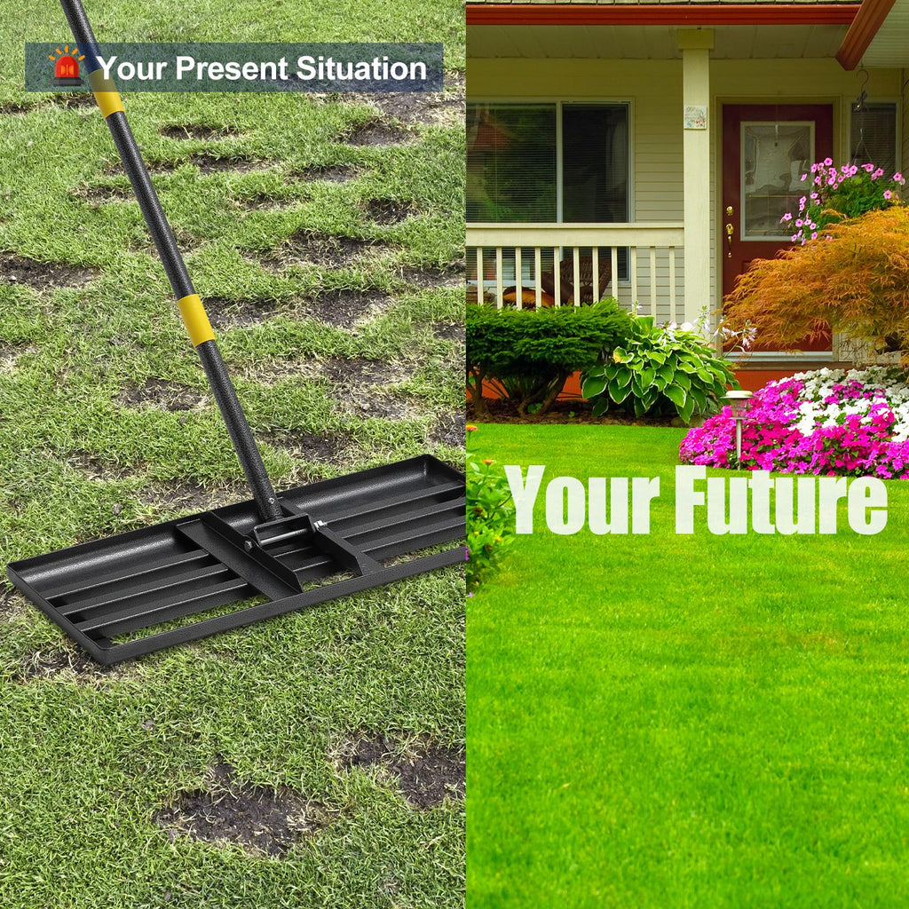 Lawn Leveling Rake 30"x10" for Lawn Care - 72" Extendable Stainless Steel Handle with Ergonomic Grip | Professional Grass Leveling Tool for Golf Courses, Soccer Fields, Backyard Turf Maintenance