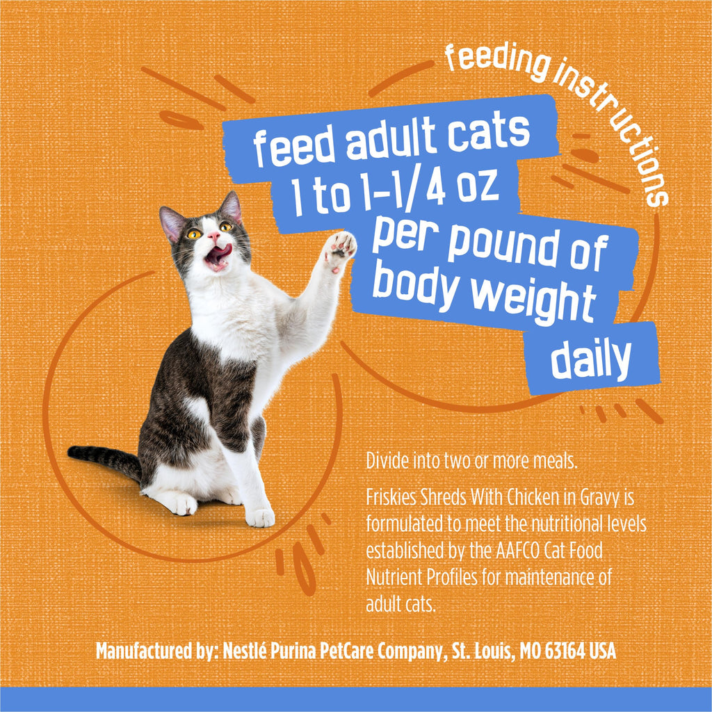 Purina Friskies Wet Cat Food, Shreds With Chicken, (24) 5.5 oz Cans