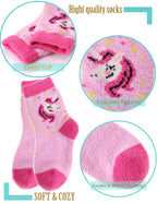 EBMORE Girls Kids Toddler Fluffy Socks Grips Non Slip Slipper Socks Warm Winter Cosy Hospital Gifts Socks Stocking Fillers 6 Pairs(Unicorn,4-7 Y)