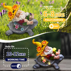 TUEVAK Garden Gnomes Outdoor Decor - Funny Sunflower Gnome Sitting on Turtle with Solar Lights, Gnomes Decoration for Lawn Yard Patio, Garden Gifts for Women, Mothers Day, Housewarming