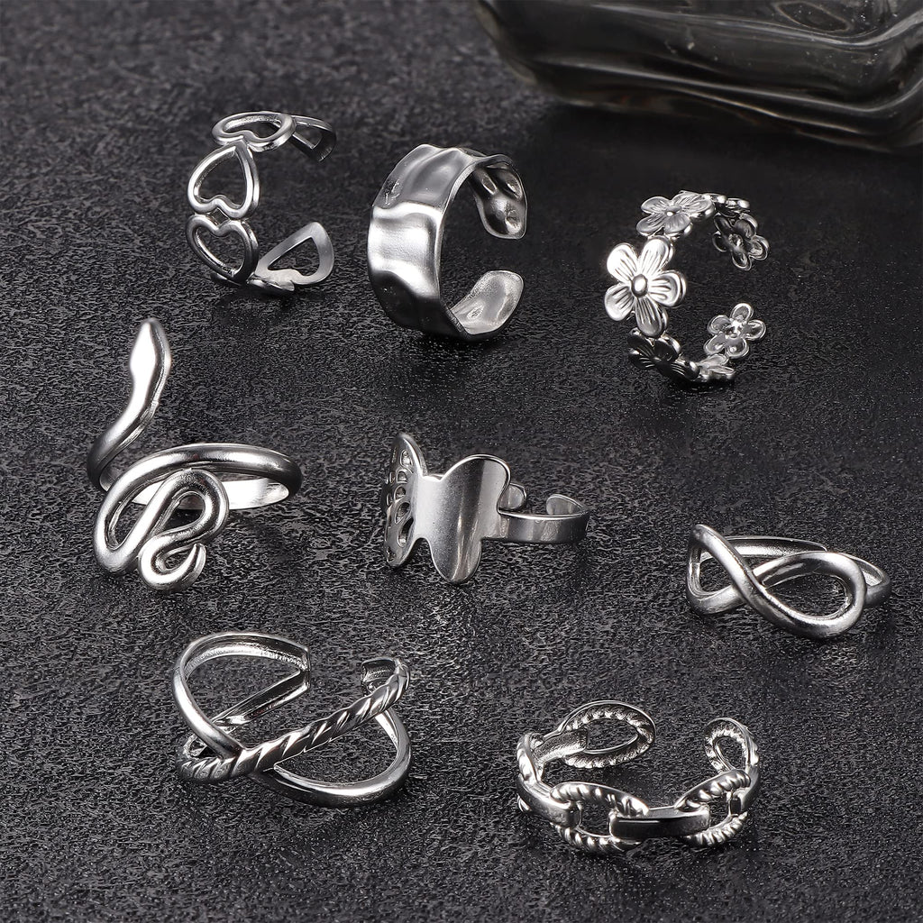 LOLIAS 16Pcs Stackable Stainless Steel Rings Jewelry for Women Non Tarnish
