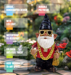 Better Office Products Garden Gnome Statue, 12" Height, Handcrafted Waterproof, UV-Resistant Polyresin Lawn Patio Porch Ornament Decoration (Bling Rapper with Solar Light)