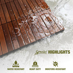 GREEN ALLUVIUM Premium Acacia Wood Interlocking Deck Tiles, 12"x12"x0.9" Outdoor Patio Flooring, Waterproof All-Weather Use, 9 PCS, Dark Brown – Striped Pattern