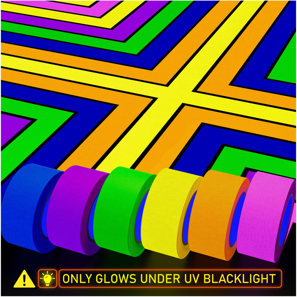 D-Xam 6-Pack Neon Gaffer Tape - 0.6 or 1 inch UV Blacklight Reactive Glow in The Dark Tape, Best for Parties, Dance Floors, Theaters & DIY Projects - 6 Vibrant Colors (1 inch x 15 feet)