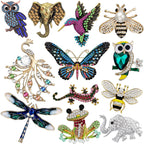 Junkin 12 Pcs Women Brooches Bulk Vintage Rhinestone Pin Set,Animal