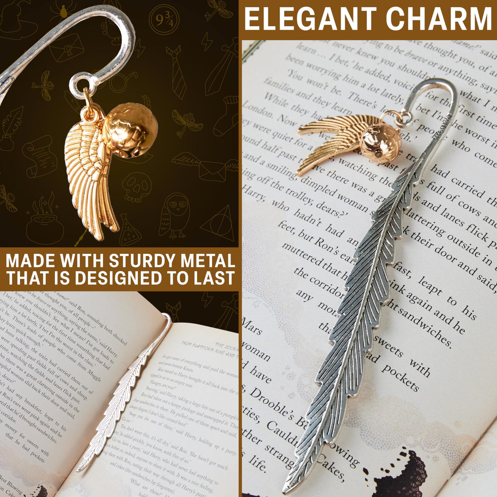 Harry Potter Metal Bookmark with Hanging Charm Golden Snitch Hogwarts Reading Gifts Christmas Stocking Stuffers Book Lovers Gift Box