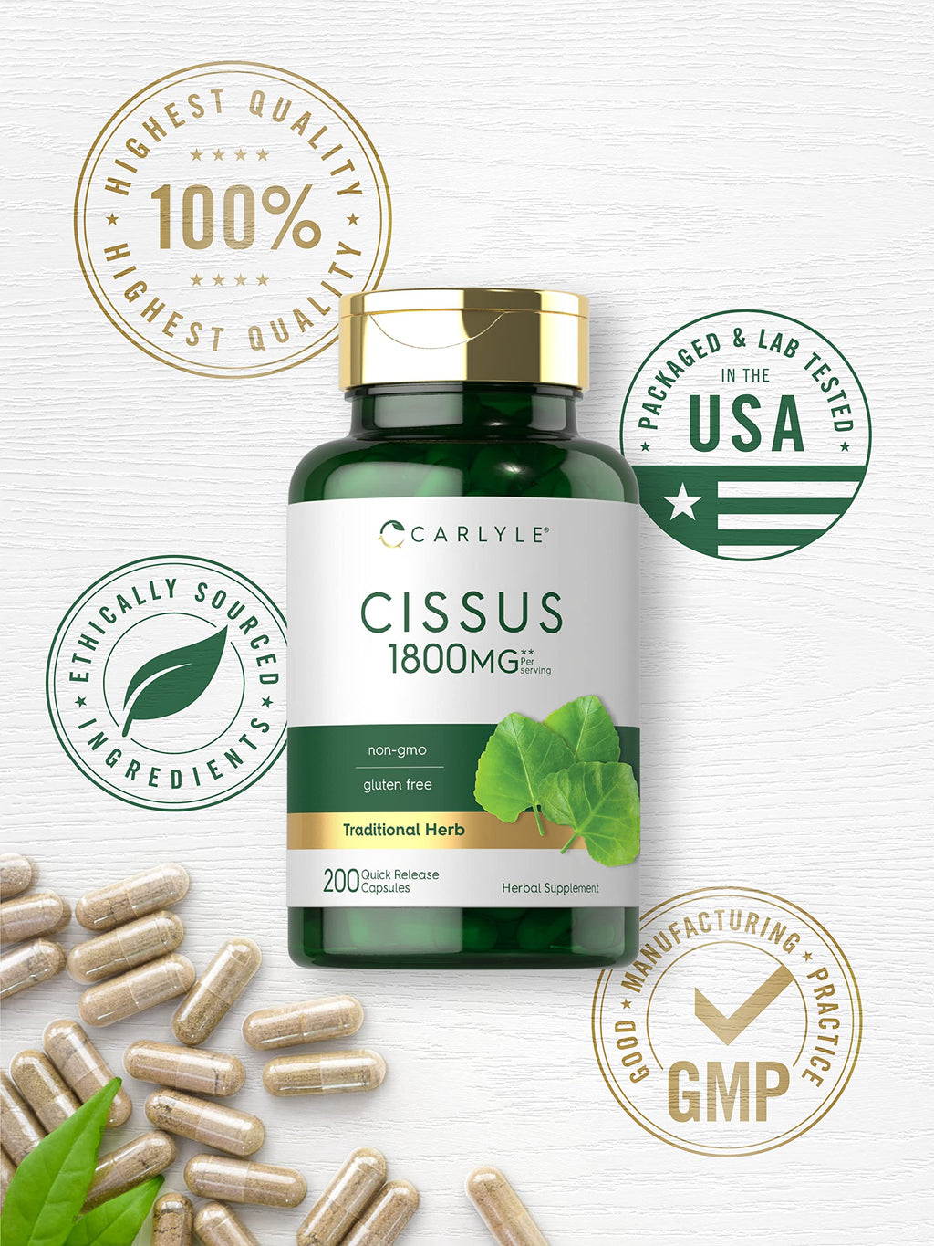 Carlyle Cissus Quadrangularis | 200 Capsules | Traditional Herb Extract Supplement | Non-GMO and Gluten Free Formula