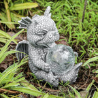 Jy.Cozy Garden Dragon Statue Solar Powered Outdoor Figurine Light Decor Cute and Hold Glowing Glass Ball Resin Sculpture Home Decoration for Porch Patio Lawn Farm Yard Housewarming Ornament Gift