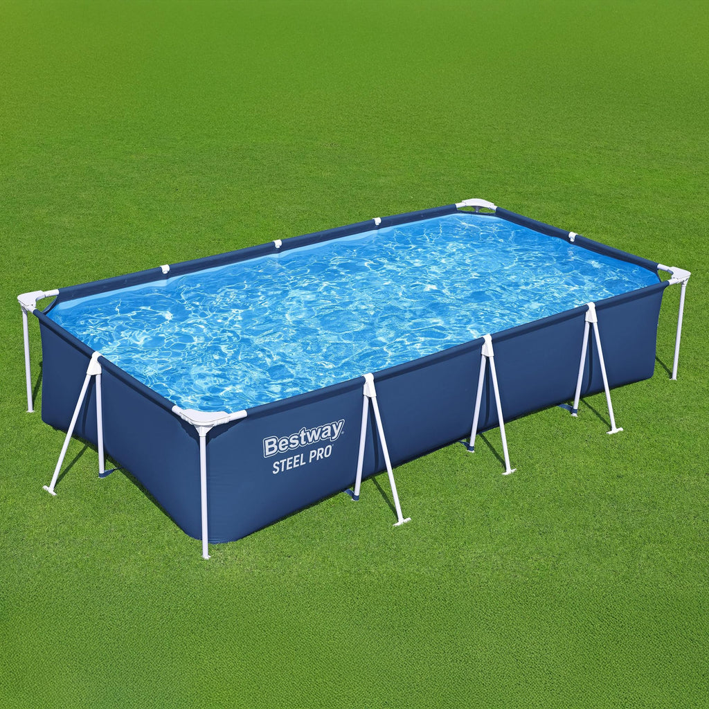 Bestway Steel Pro 13 Foot x 32 Inch Rectangular Above Ground Outdoor Pool Steel Framed Vinyl Swimming Pool with 1,506 Gallon Water Capacity, Blue