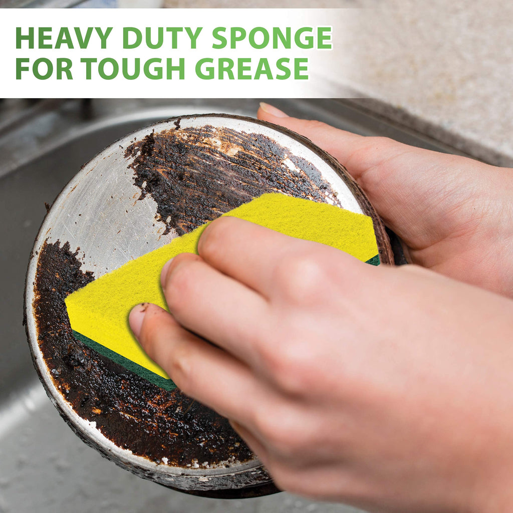 SCRUBIT Heavy Duty Scrub Sponges - Dishwashing Sponge Along with A Tough Scouring Pad - Ideal for Cleaning Kitchen, Dishes, Bathroom - Yellow - 24 Dish sponges