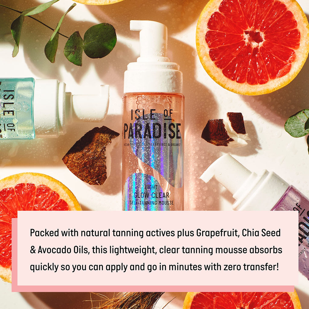 Isle of Paradise Glow Clear Self-Tanning Mousse- Medium, Transparent & Transfer-Proof Self-Tan Formula, Streak-Free Foam for Hydrating Skin, Natural Tan Lasts Up To 7 Days, Vegan, 6.76 fl. Oz